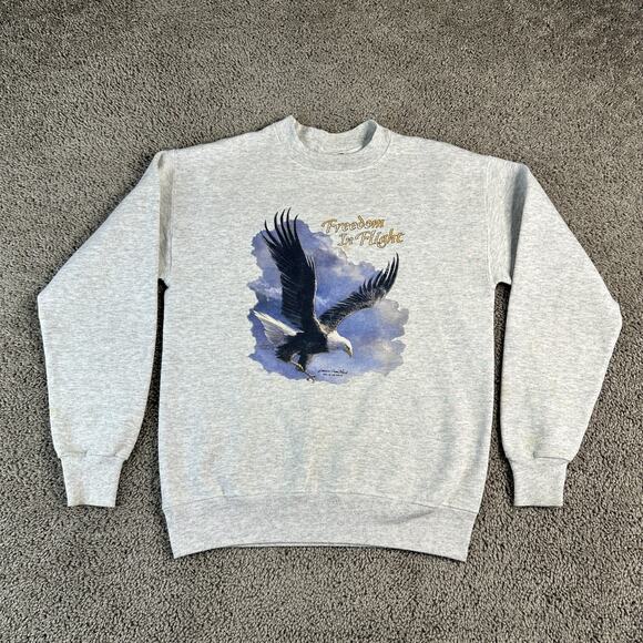 Vintage Freedom In Flight Sweatshirt Mens Medium Bald Eagle Air Waves USA 90s - Picture 1 of 15